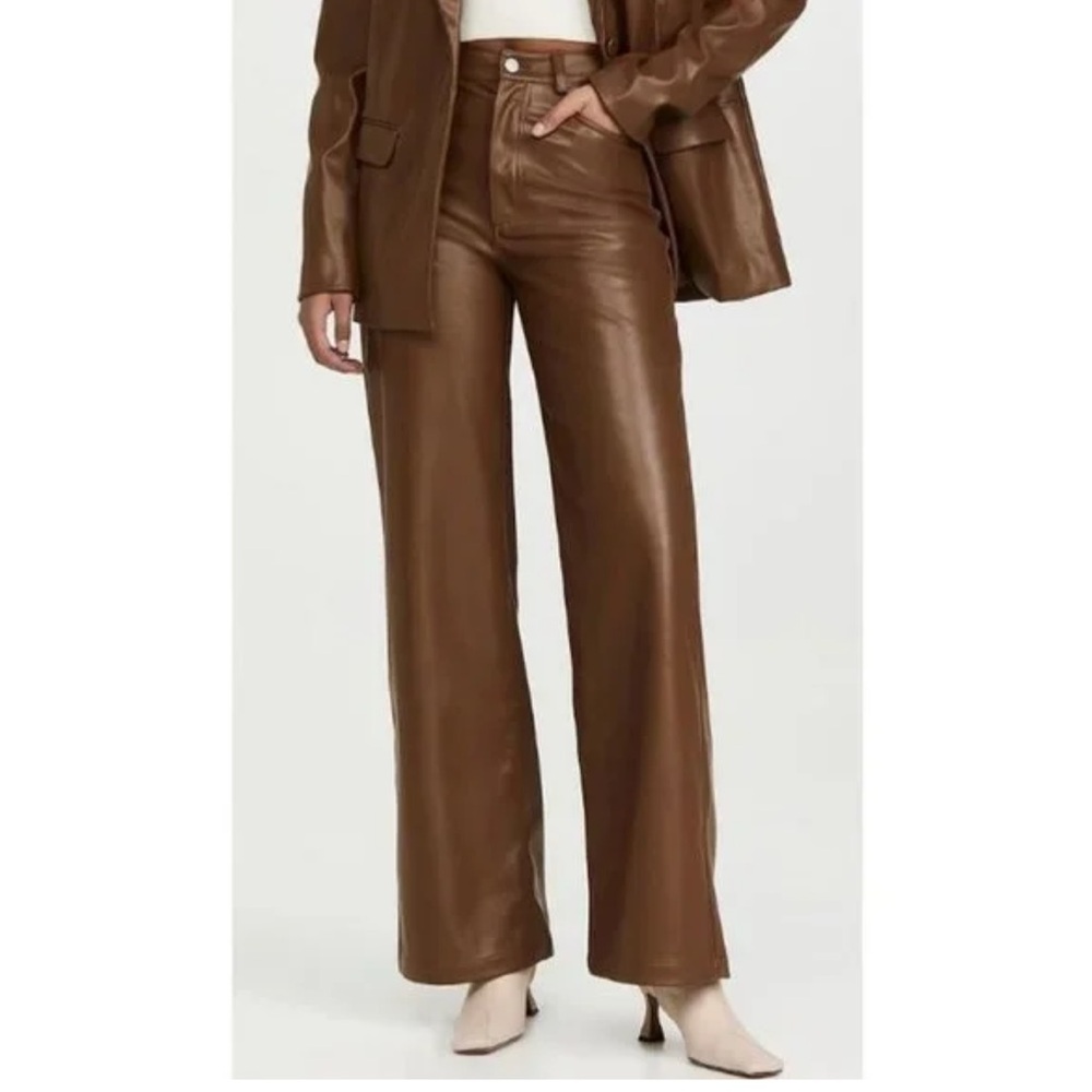 Vegan Leather High Rise Dad Pant, Cocoa Brown - 31